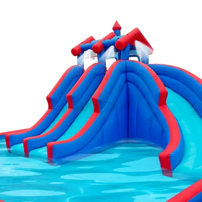 Megastar Inflatable Water lagoon Park with Large Water Slides and Basketball Hoop -5.51 x 4.82 x 3.0