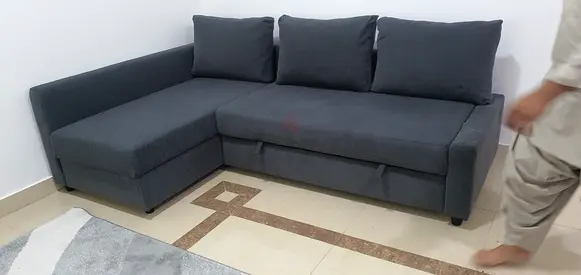L shape sofa cum bed storage hylle dark gray colour