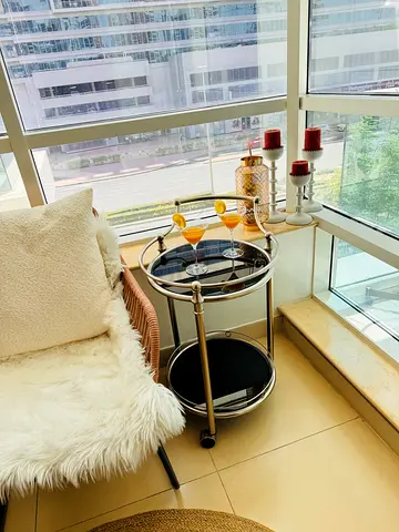 2-tier metal and glass serving trolley on wheels, in excellent condition