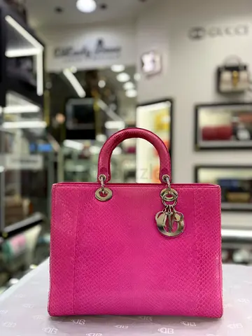 Christian Dior Hot Pink Python Large Lady Dior Tote Bag (Authentic/PreOwned)
