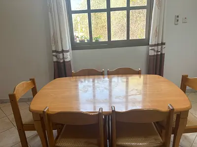 Solid Wood Dining Table with 6 Chairs - Light Oak Finish