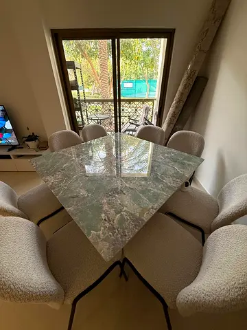 Marble-Top Dining Table with 6 Upholstered Chairs