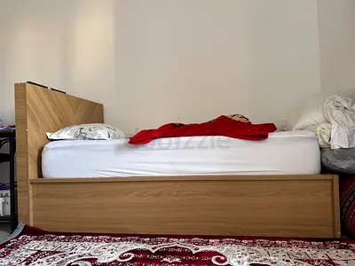 Single wooden bed frame with headboard - light oak finish  Mattress