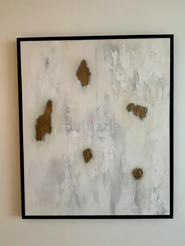 Abstract textured wall paintings with gold accents, framed  Decor