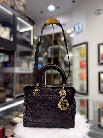 Christian Dior Black Medium Lady Dior Tote Bag (Authentic/PreOwned)