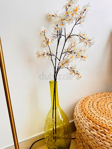 Tall Decorative Glass Vase with Artificial Flowers