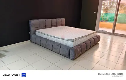 King-size upholstered platform bed  - grey