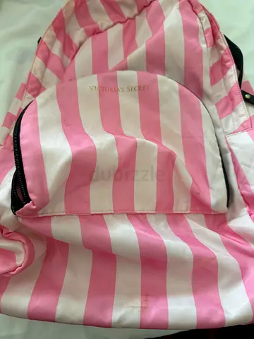 Victorias Secret Pink  White Striped Backpack - Preowned