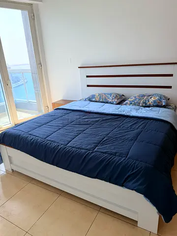White Wooden King Size Bedframe with Headboard  Spring Mattress, Brand New Condition under warranty