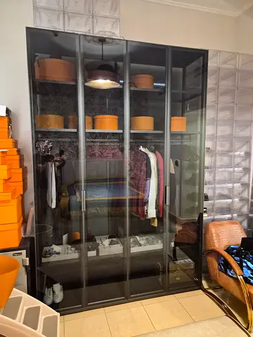 Large Glass-Door Wardrobe / Display Cabinet - Black Frame