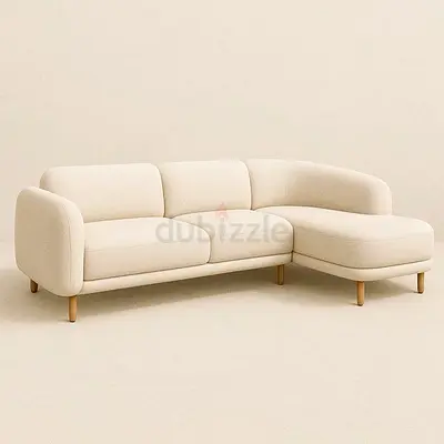 Cream Modern L-Shaped Sofa with Wooden Legs - 4 Seater