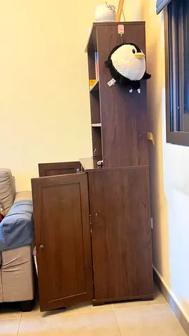 Wooden Bookcase with Lower Cabinet - Brown, 3 Shelves