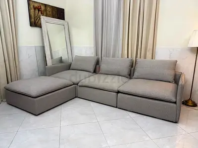 Crate barrel LUMIN GREY LINEN 4-PIECE SECTIONAL SOFA