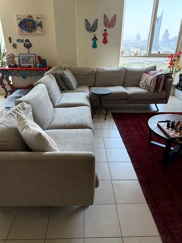 Large L-shaped Fabric Corner Sofa 2 peices - Light Grey, Perfect Condition