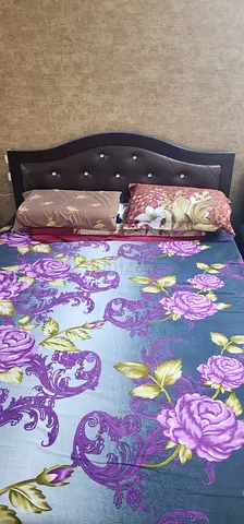 Queen bed (150X200) with upholstered headboard (LED light inbuilt)
