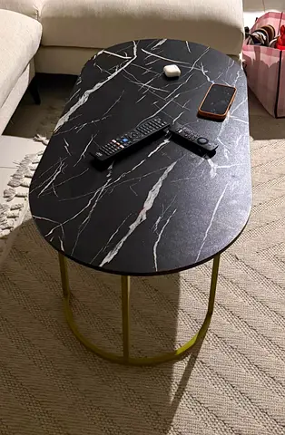 Oval Black Marble-Effect Coffee Table with Gold Base
