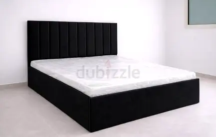 Black Upholstered Bed Frame with Headboard - Double/king Size