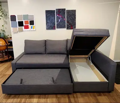 L-shaped Grey Fabric Sofa Bed with Storage (Left Chaise)