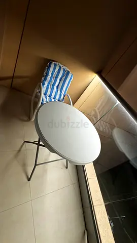 Compact Round Balcony Table with Folding Chair (Brand New Condition)