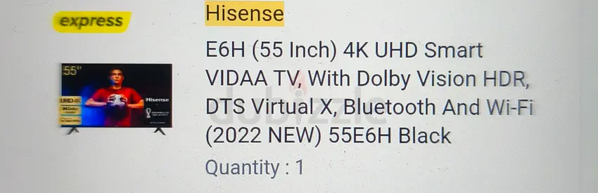 Hisense E6H 55 4K UHD Smart TV (2022) - VIDAA, Dolby Vision, Bluetooth, Wi‑Fi