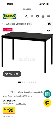 IKEA SANDSBERG Black Dining/Study Table 110x67 cm - Used