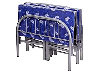 Foldable Metal Single Bed Frame with Mattress - Compact Guest/Portable Bed
