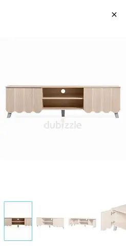 Light Wood Entertainment TV Unit with Scalloped Doors
