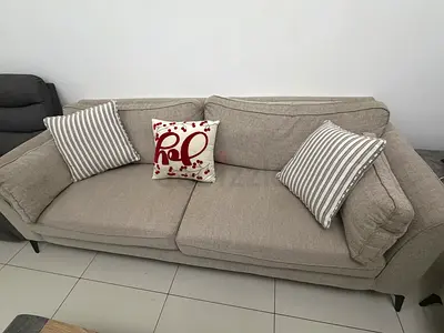 Light grey 3+ 2 seater fabric sofa with cushions - good condition