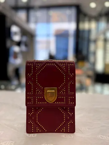 Christian Dior Studded Diorama Burgundy Vertical Clutch Bag (Authentic/PreOwned)