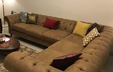 Large L-shaped Tufted Sofa – Seats 6+, Beige