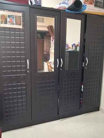 Dark Wooden 4-Door Wardrobe with Mirrors - Good Condition