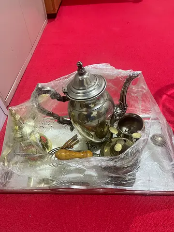 Vintage Silver-Plated Tea/Coffee Serving Set with Tray and Accessories