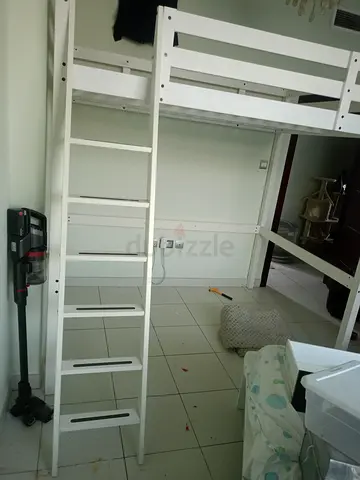 White Wooden Loft Bed with Ladder - Good Condition
