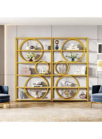 Gold-plated round metal display bookshelf -Restaurant Furniture Supplier Dubai