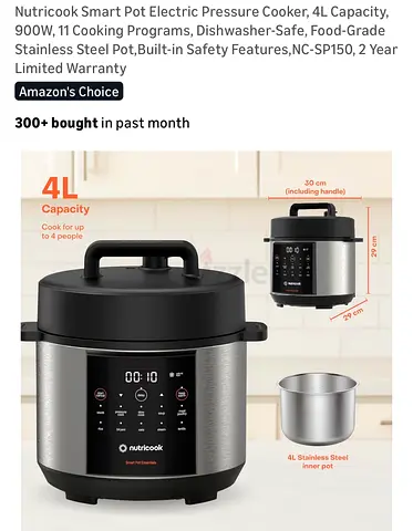 Nutricook 4L Electric Pressure Cooker / Multi-Cooker - 900W, Stainless Inner Pot