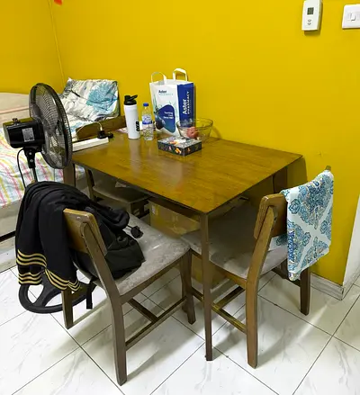 Wooden dining table with four chairs - compact set