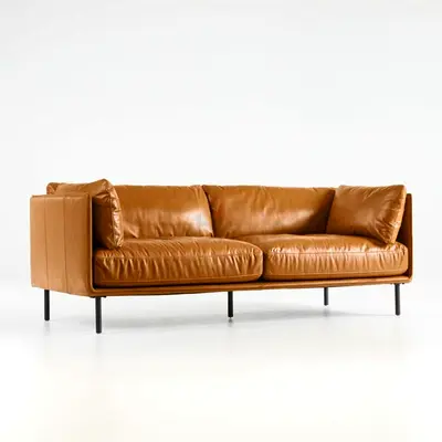 CrateBarrel Leather Sofa Excellent Condition Modern Tan Leather 3-Seater Sofa in Good Condition