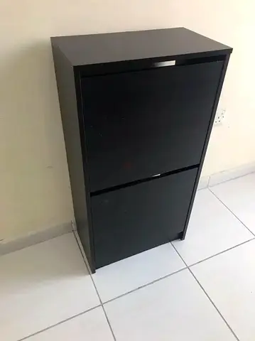 Slim Black 2-Drawer Shoe Cabinet / Storage Cupboard