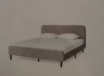 *MATTRESS INCLUDED* Upholstered Double Bed Frame with Headboard - Light Grey (ALREADY DISMANTLED)
