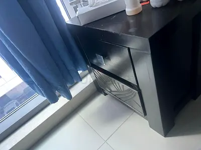 2Nos Solid Wood Black Nightstand / Bedside Table with Drawer