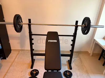 Adjustable Weight Bench with Barbell and Plates