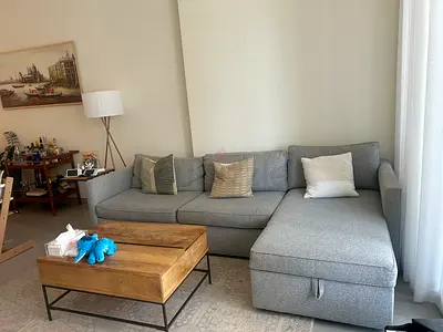 Grey L-shaped Sofa with storage and converted to bed (Good Condition)