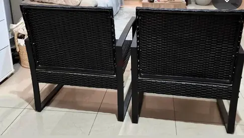 Pair of Black Outdoor/Patio Rattan Armchairs - Good Condition