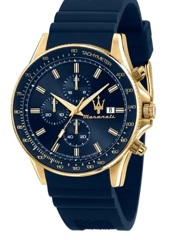 Maserati Sfida 44mm mens watch, blue dial and gold case. Never Worn.