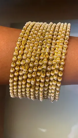 Set of 12 Gold-Plated Pearl-Detail Bangles size 2-8”