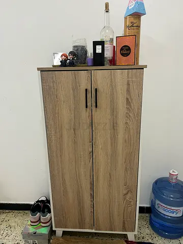 Compact Oak-Finish Storage Cabinet with Double Doors