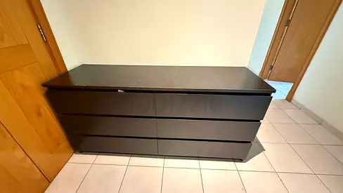 Dark Brown 6-Drawer Low Dresser / TV Console - Good Condition
