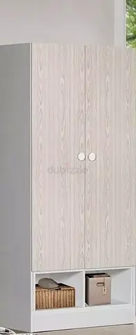 Two-Door Wardrobe with Open Bottom Storage — Light Wood Finish