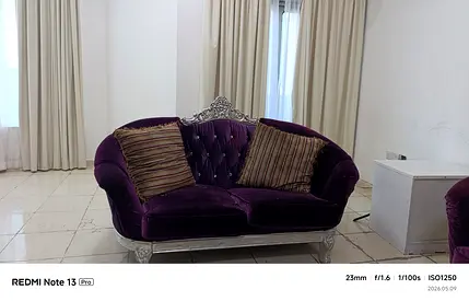 Purple Velvet 7-Seater Sofa with Silver Frame