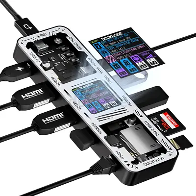 DOCKCASE Smart USB C Hub 10 in 1, Dual 4K@60Hz Display Laptop Dock